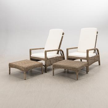 Lounge armchairs with footstools, a pair, Artwood, 21st century.