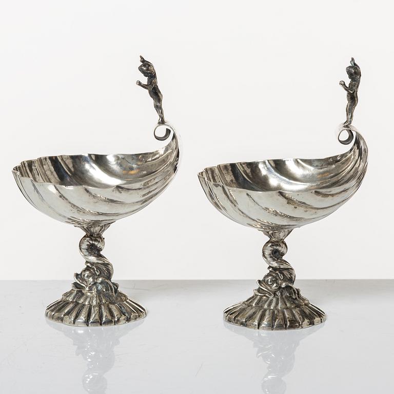 Salt cellars, a pair, silver, Empire style, 20th century.