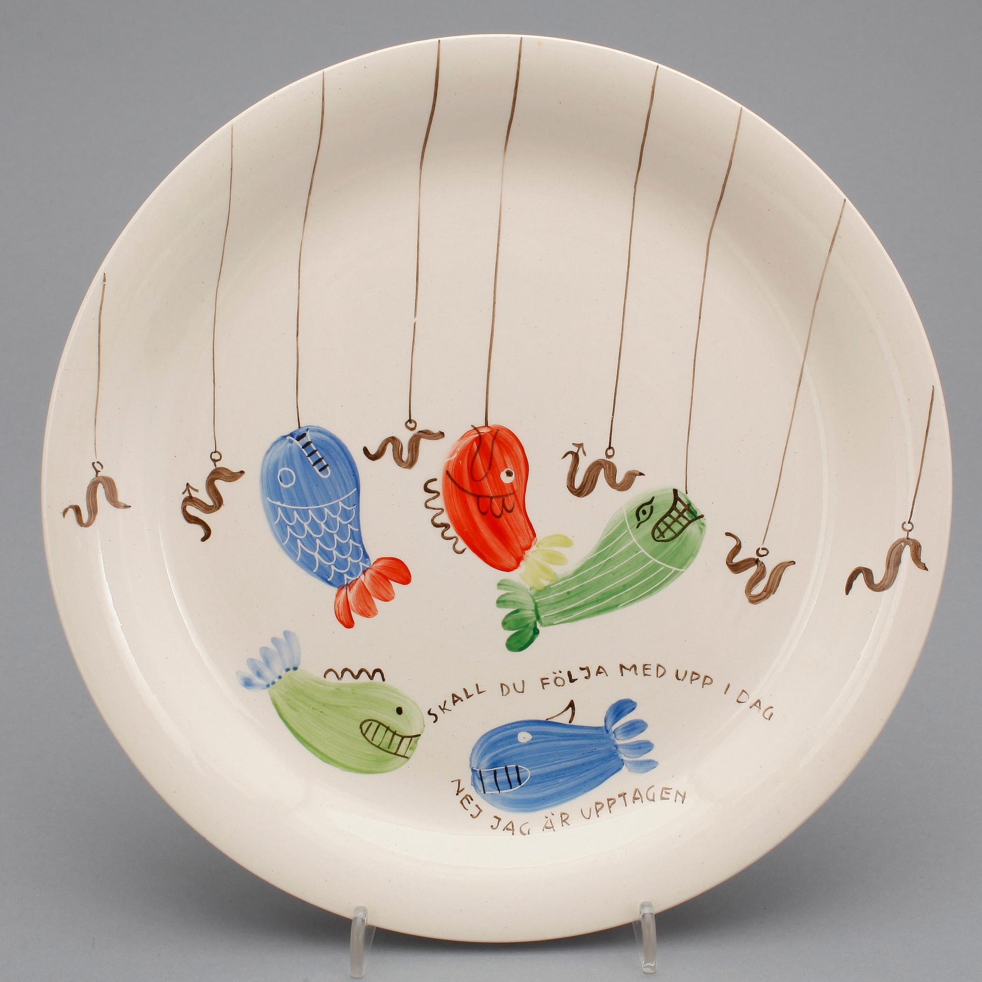 STIG LINDBERG, tallrikar, 12 st, "Löja", Gustavsberg 1948-62.