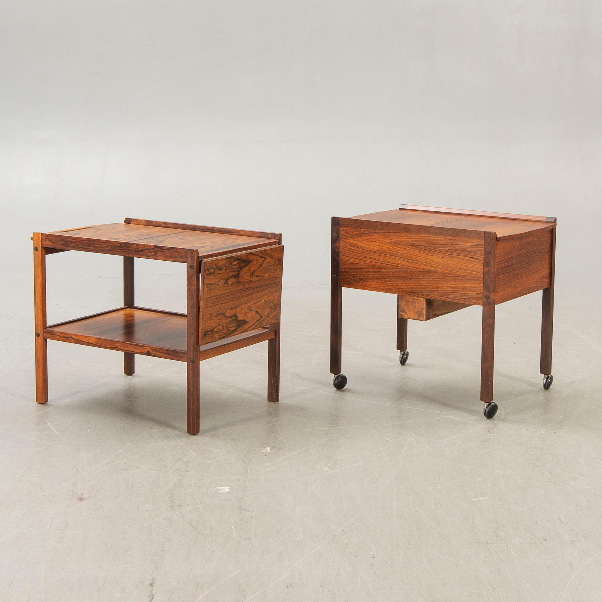Bar trolley and side table, Jakaranda, Erik Gustavsson's Furniture Factory, 1960s.