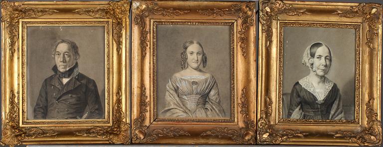 OKÄND KONSTNÄR, 3 st, blandteknik, en signerad Carolina Roos, omkring 1800-talets mitt.