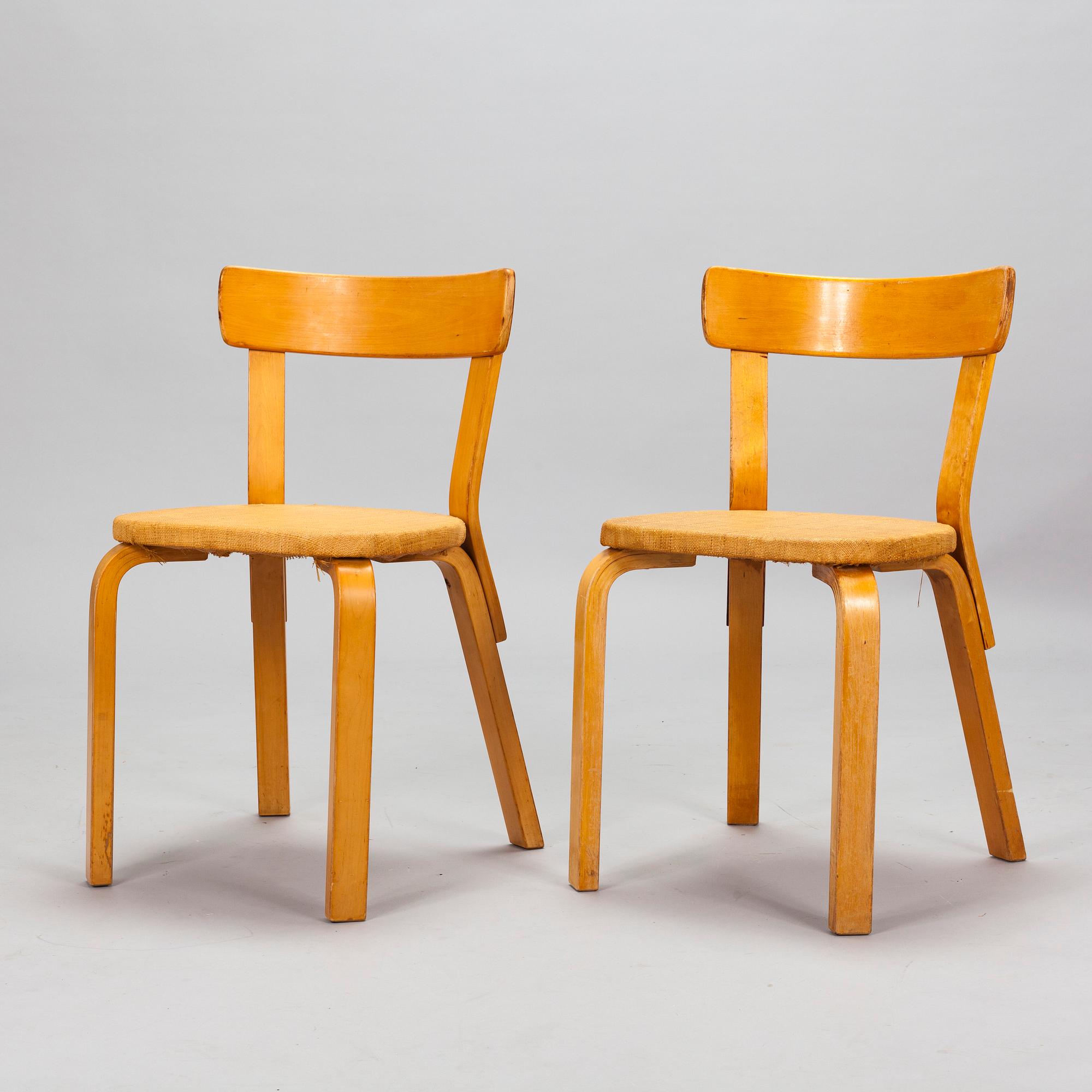 Alvar Aalto, stolar, 2 st, modell 69, Artek 1960-tal.