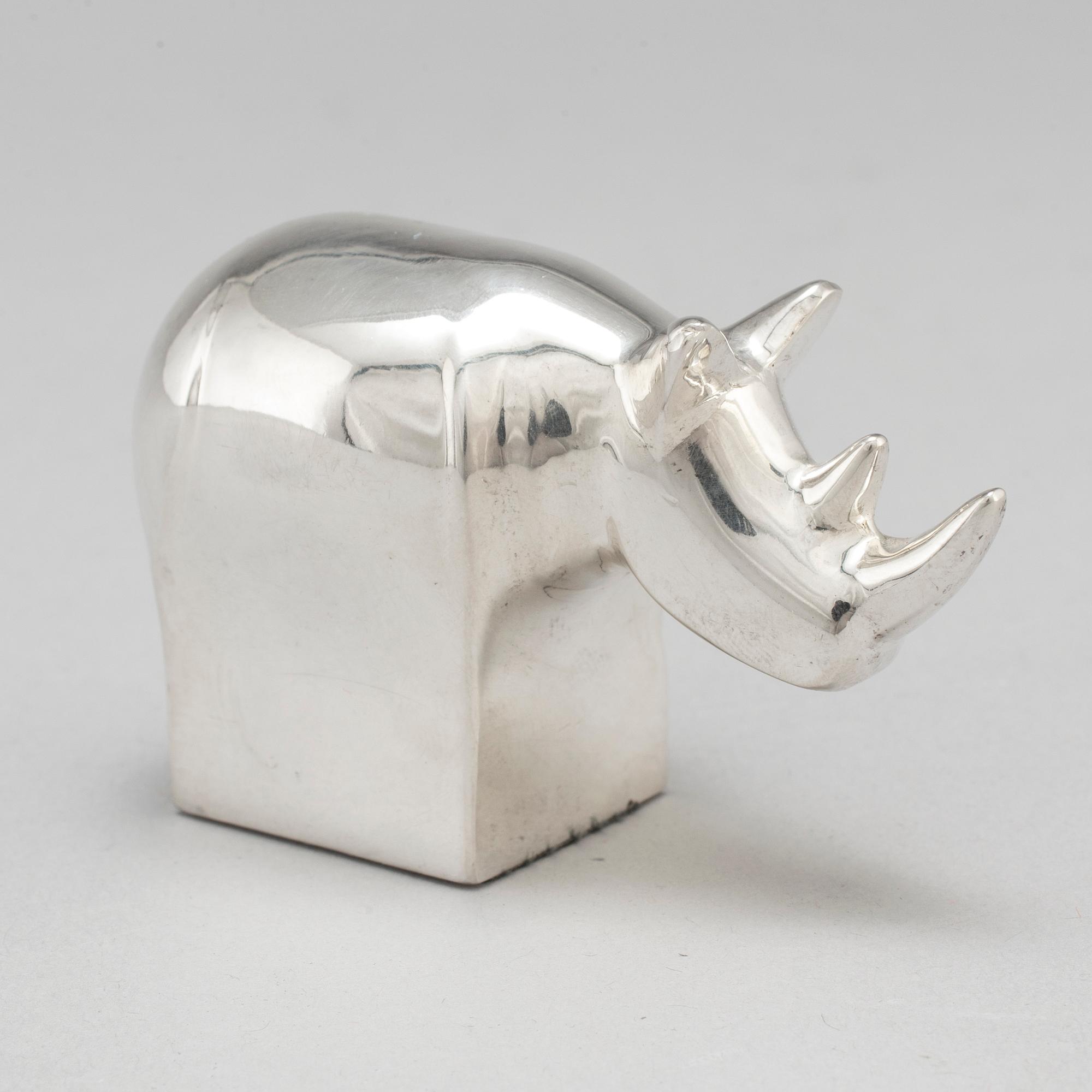 GUNNAR CYRÉN, a zinc silverplate rhinocerus sculpture by Dansk design Japan.