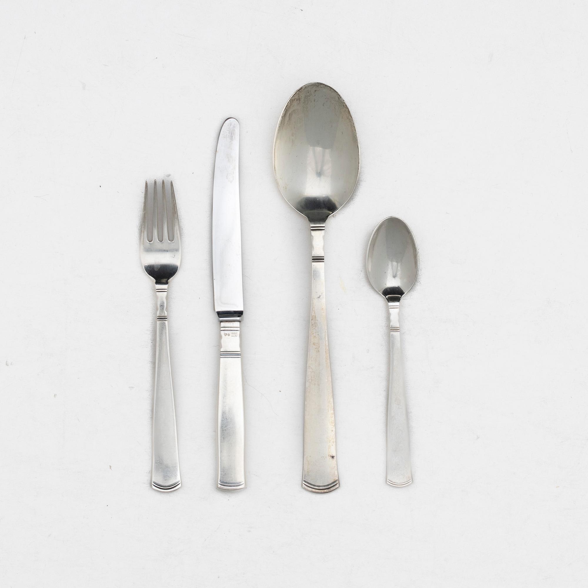 Jacob Ängman, bestickservis, 36 delar, silver, modell "Rosenholm", GAB, Stockholm och Eskilstuna, 1944-70.