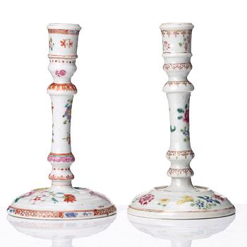 Two famille rose candle sticks, Qing dynasty, Qianlong (1736-95).