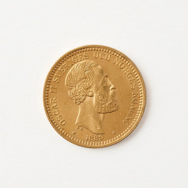 Gold coin, Oscar II, Sweden, 20 kronor, 1889.