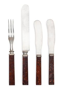 682. A set of four Swedish porphyry 19th century knives (3) and fork (1).
