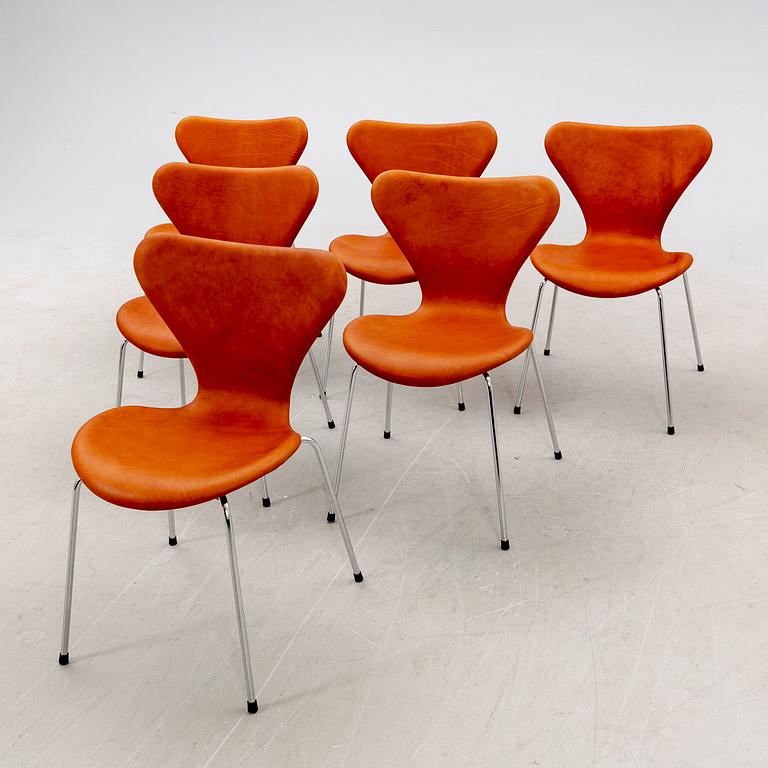 Arne Jacobsen, stolar 6 st "Sjuan" för Fritz Hansen Danmark sent 1900-tal.