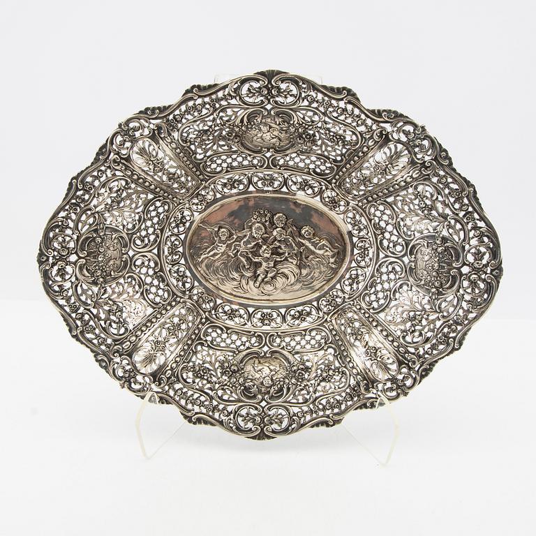 Gallerskål, barockstil silver svenska importstämplar 1900-talets första hälft.