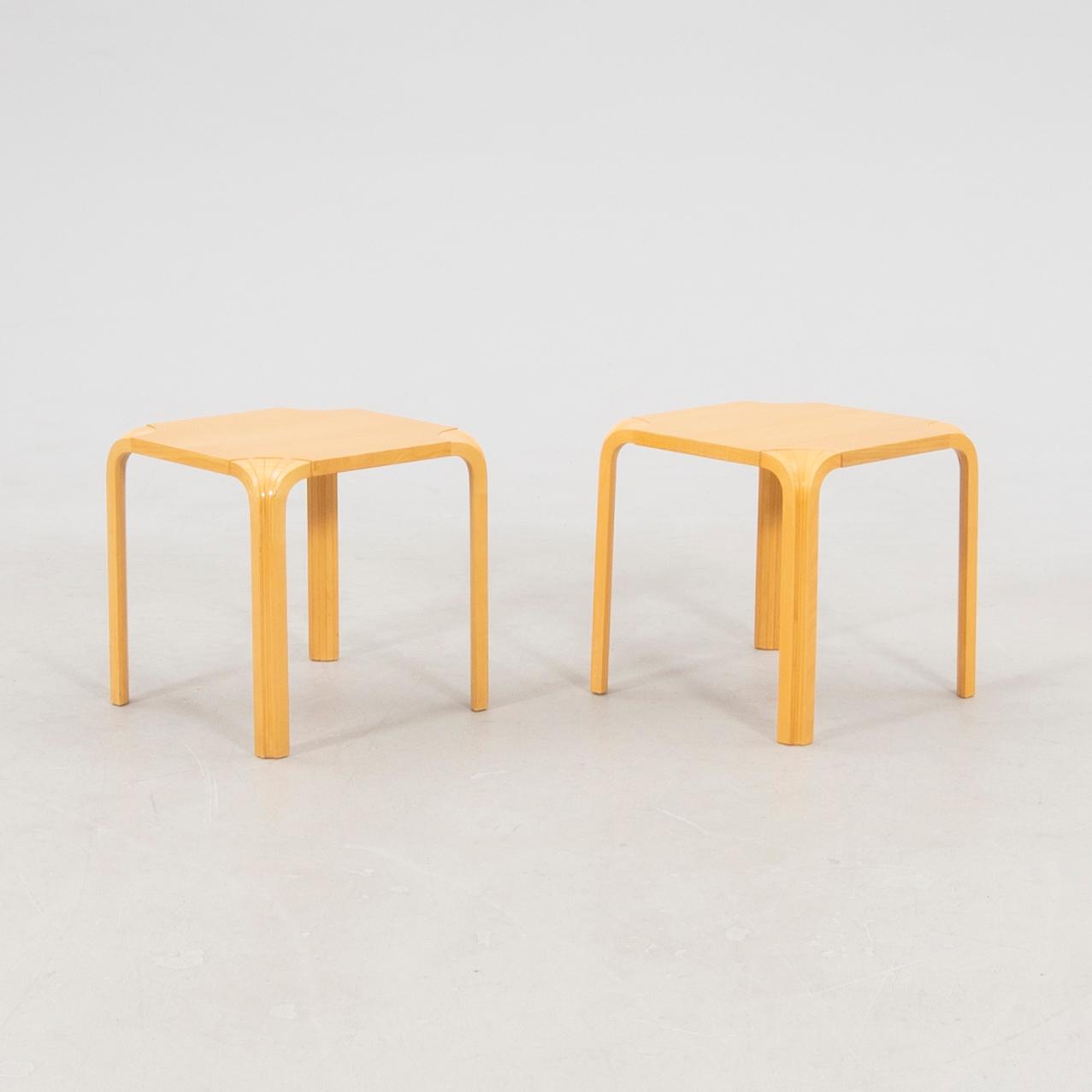 Alvar Aalto, stools/side tables, a pair model X601 Artek, latter half of the 20th century.