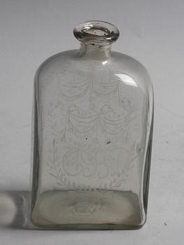 BRÄNNVINSFLASKA, glas, dat 1823.