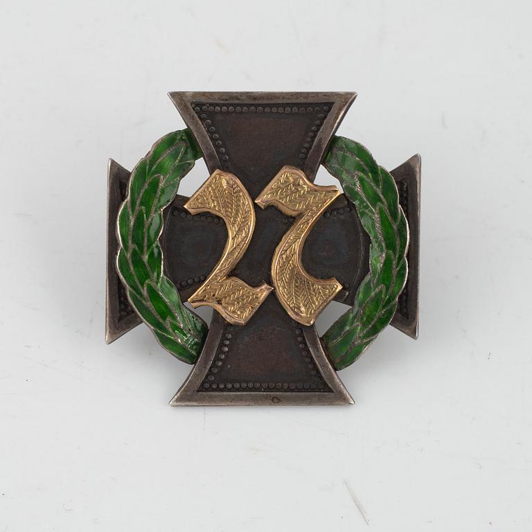 Badge for the 27th Jäger Battalion, silver mark of Wilhelm Pettersson, Turku, Finland 1919.