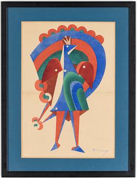 Mikhail Fedorovich Larionov · MIKHAIL FEDOROVICH LARIONOV, "La Paon", pochoir, signerad i trycket, möjligen från mappen L´art théâtral décoratif.