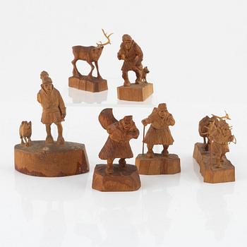 Martin Stenström, a group of six carved wood figurines.