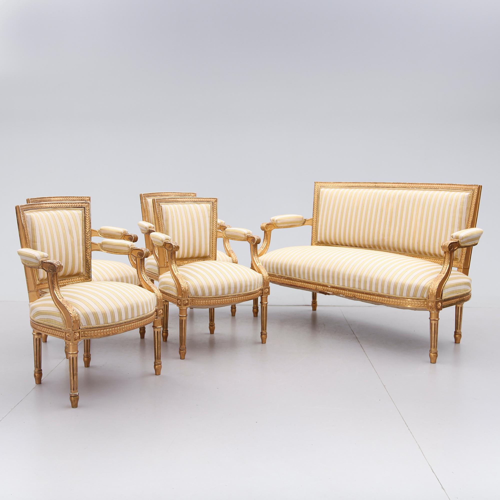 SALONGSGRUPP, 5 delar, Louis XVI stil, 1800-talets andra hälft.