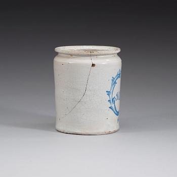 A Swedish faience jar, Rörstrand 1764.