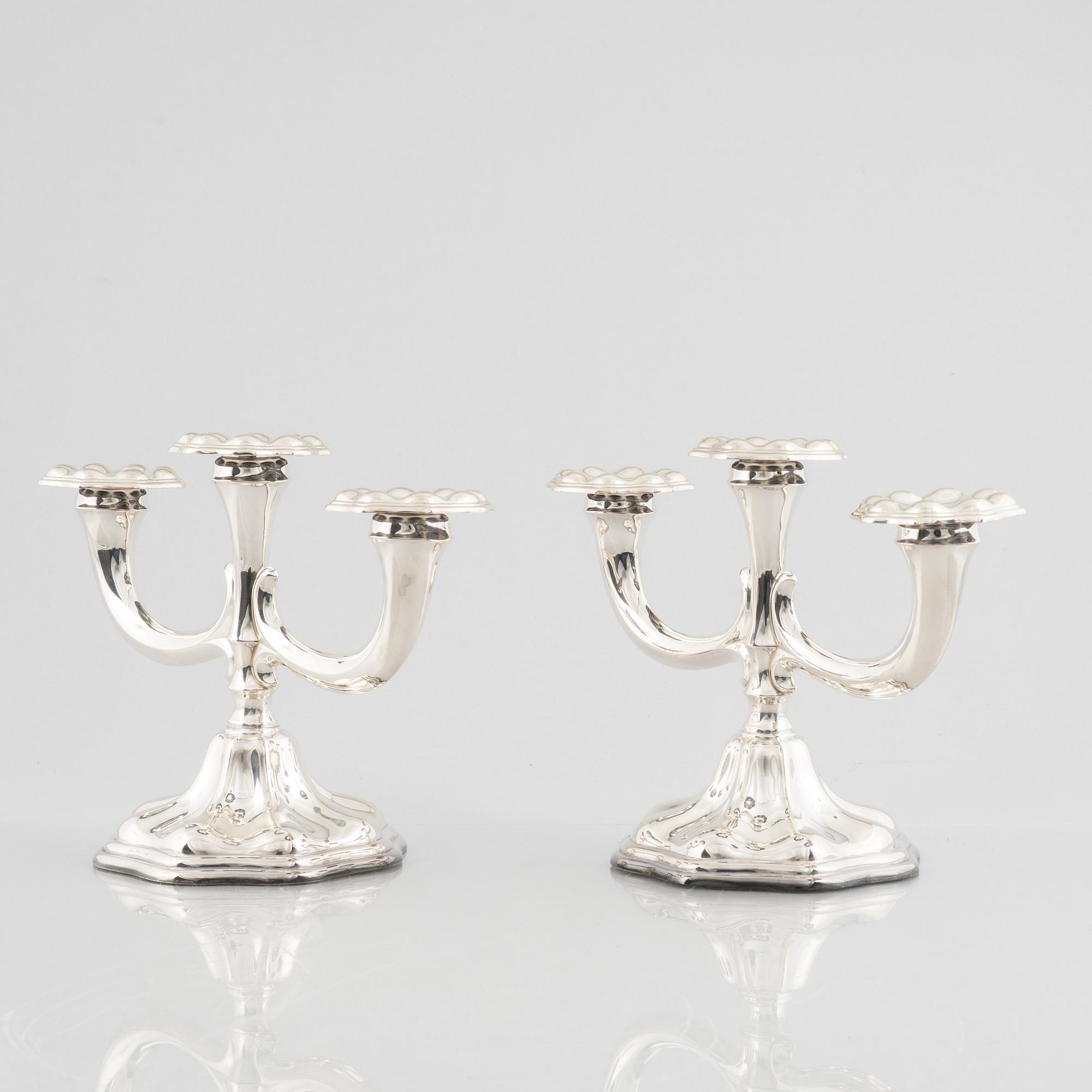 A pair of candelabras, silver. CG Hallberg, 1952.
