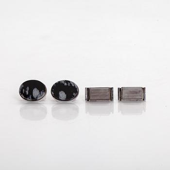 Cufflinks, 2 pairs, silver, quartz, snowflake obsidian, Tillander, Helsinki, 1962 and 1968.