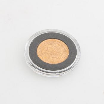 Guldmynt Sverige, Oscar II 10 kr, 1883, felpräglat.