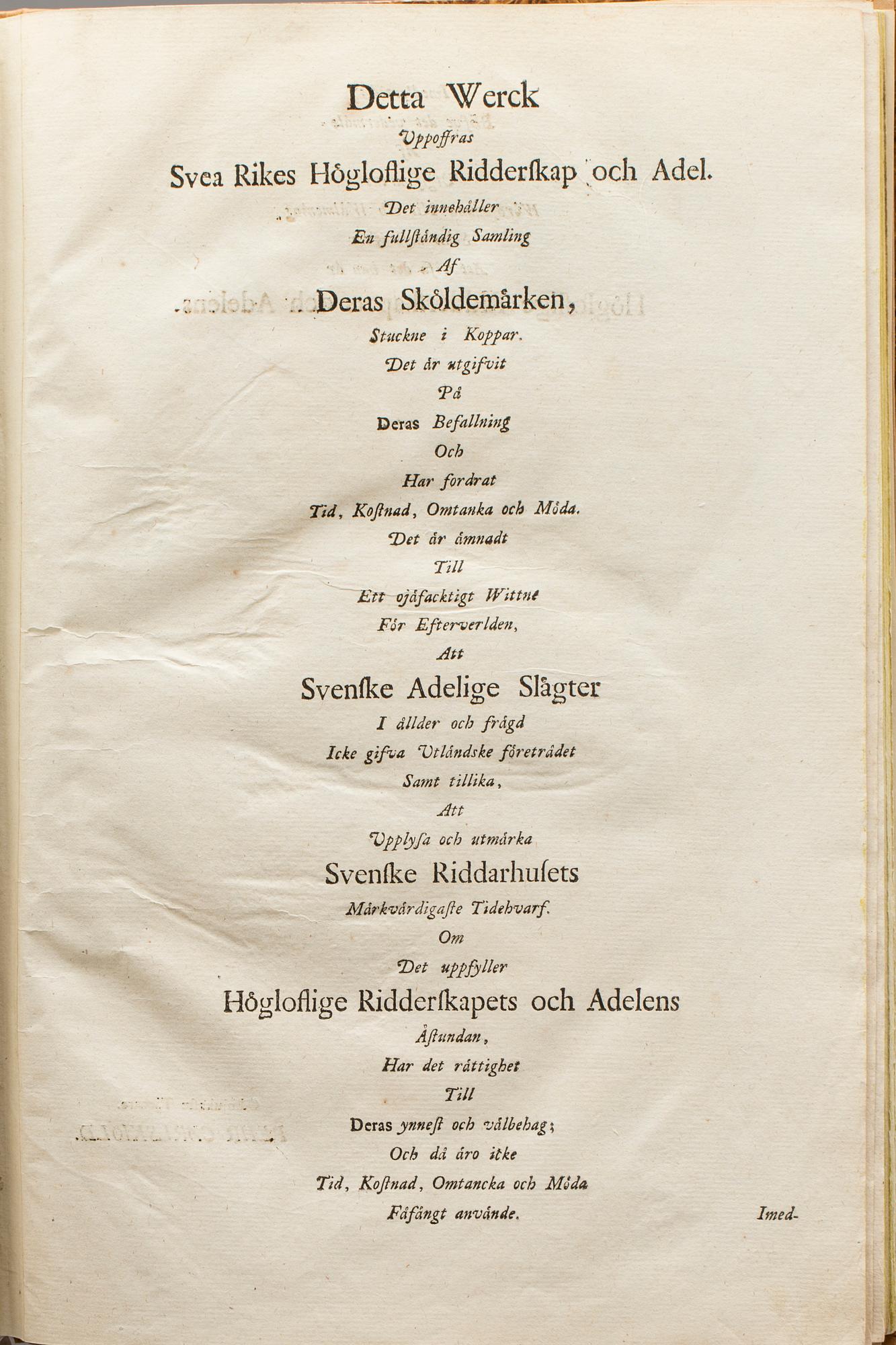 BOK, "Svea rikes Ridderskaps och Adels vapenbok", Stockholm 1764.