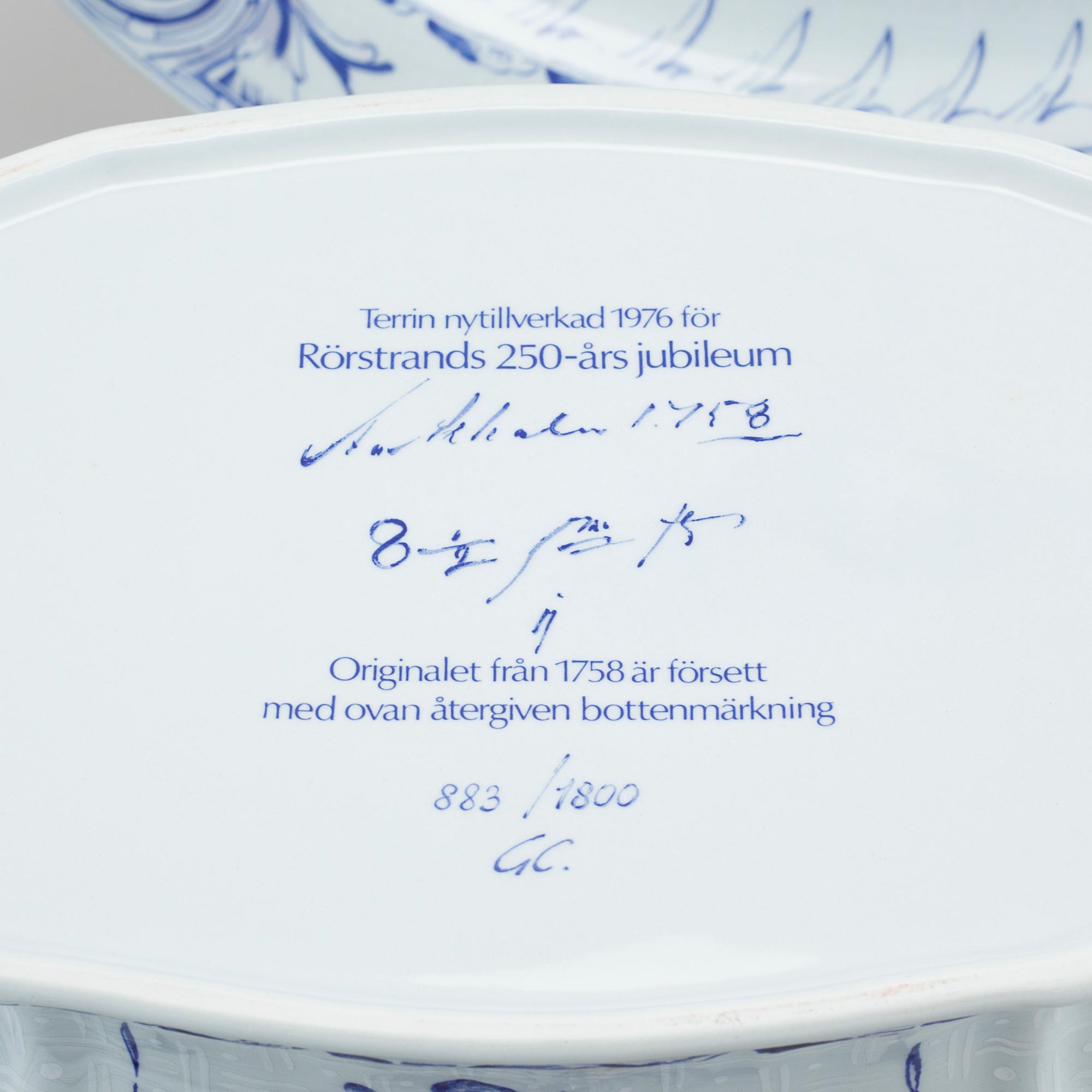 SERVISDELAR, 26 delar, "Rehnska mönstret", Rörstrand, numrerade, 1900-talets slut.