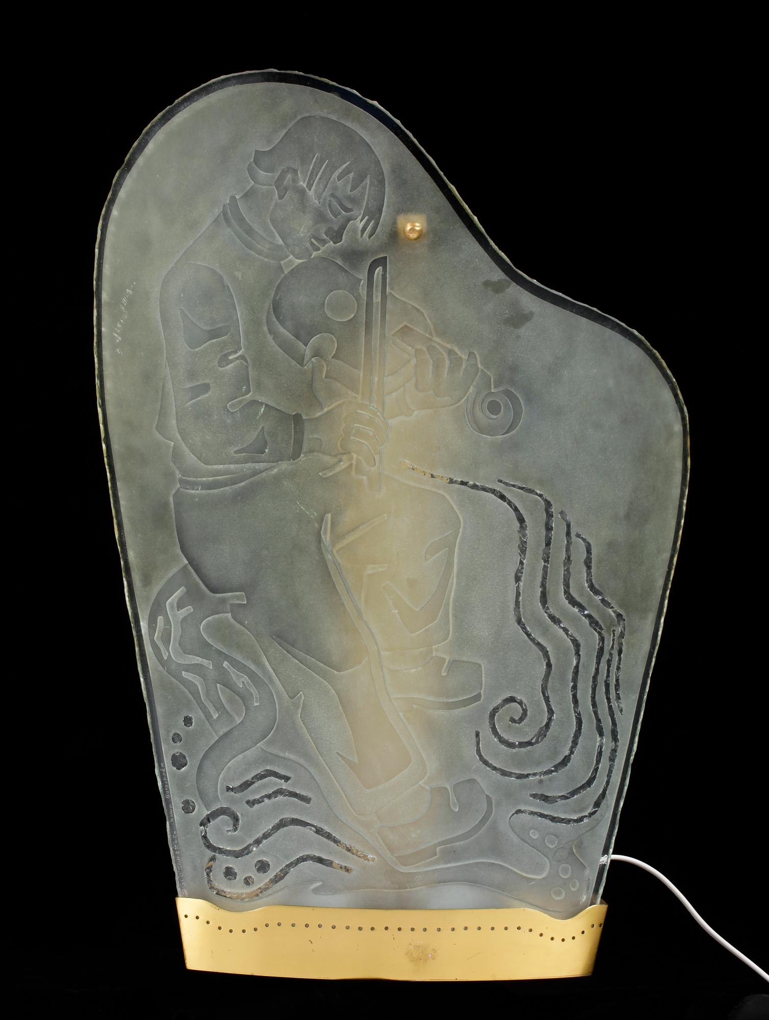 VÄGGLAMPA, glas och mässing, Glössner, 1940/50-tal.