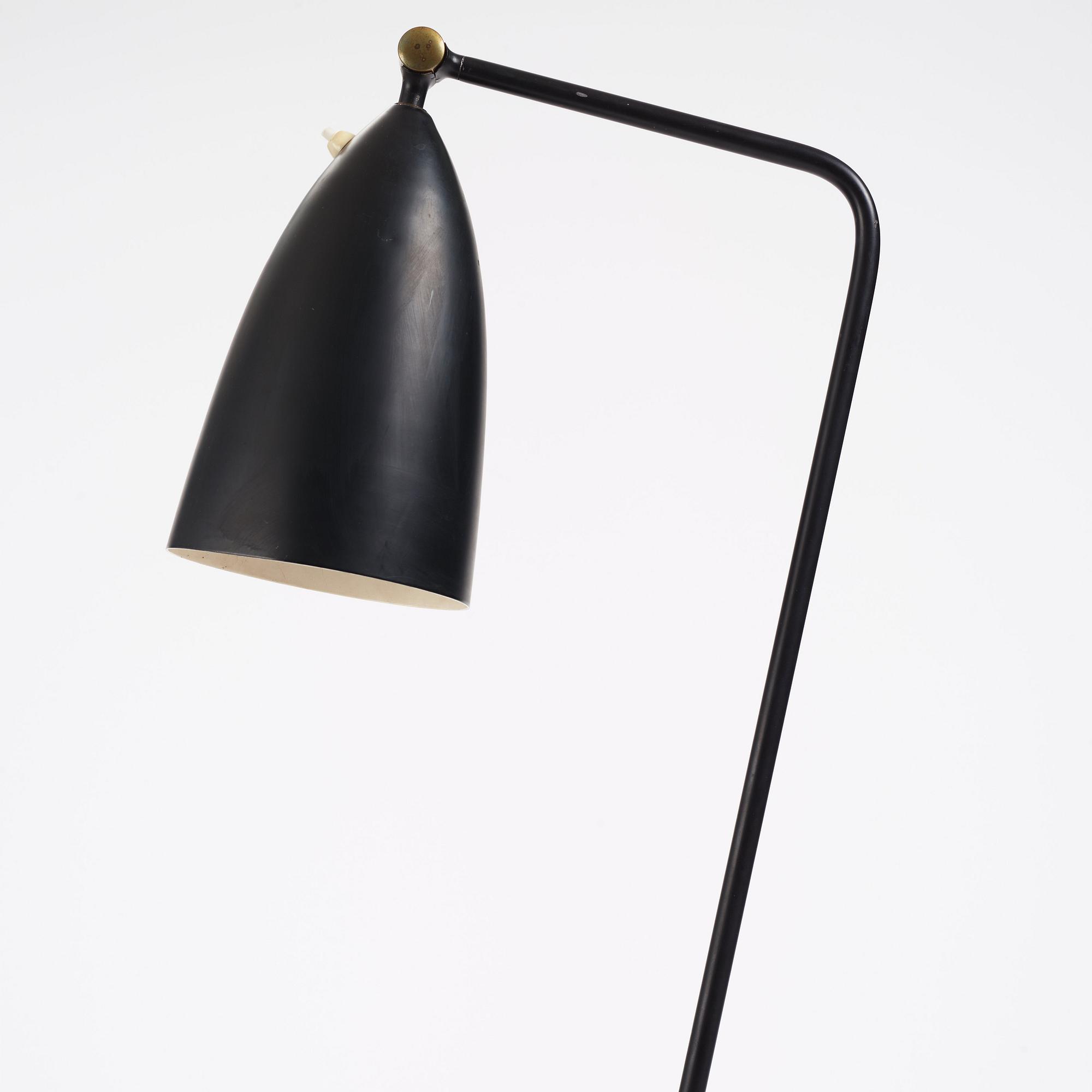 Greta Magnusson Grossman, a black lacquered 'G-33' / Grasshopper floor light, Bergboms, Malmö, Sweden 1950s.