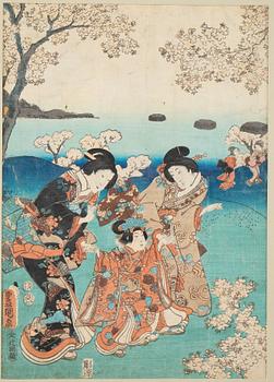 Utagawa Kunisada, färgträsnitt, Japan, signerad, 1854.