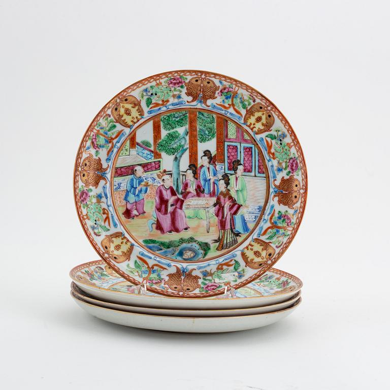 A set of four famille rose Canton dishes, Qing dynasty, 19th Century.