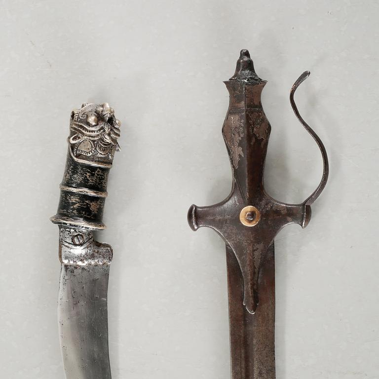 A tulwar and a knife from India, 19th century.