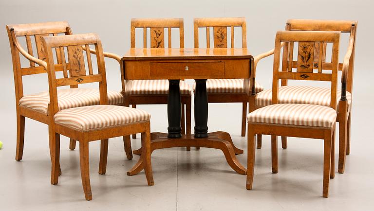 SALONGSMÖBLEMANG, 7 delar, Karl Johanstil, sign C J Svensson, Göteborg 1925.