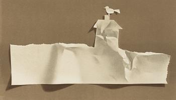 Yrjö Edelmann, paper sheet with a cut-out house and bird.