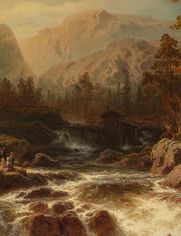 Marcus Larsson, ”Svenskt landskap med vattenfall” (Swedish landscape with waterfall).