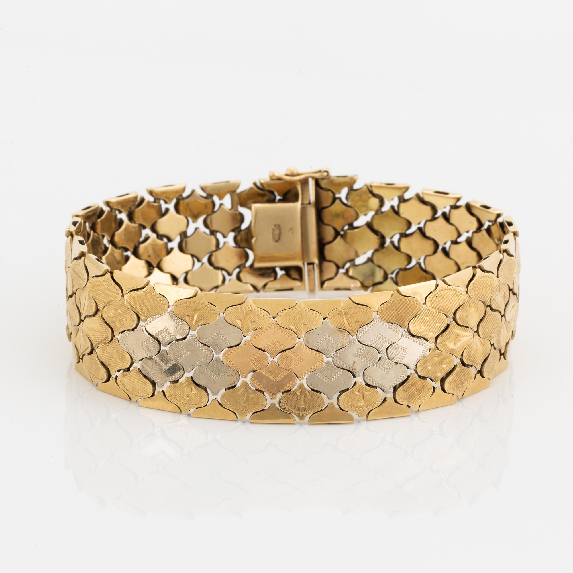Armband, trefärgat guld.