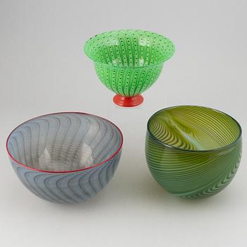 Three glass bowls, Transjö, including Sven-Åke Carlsson, Jan-Erik Ritzman.