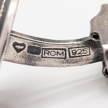 Börje Rajalin, Manschettknappar, 2 par, sterlingsilver, rodoniter och krommarmor. Kalevala Koru, Helsingfors.