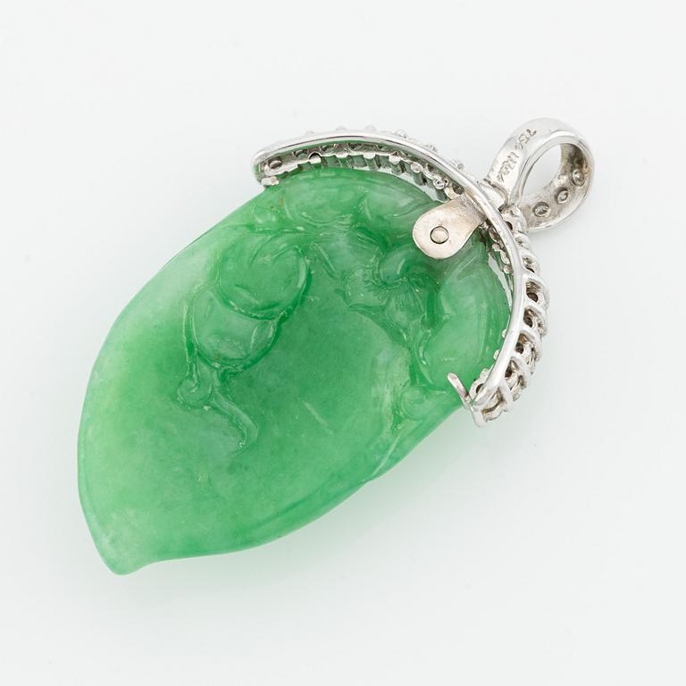 Pendant, with carved jadeite in the shape of a peach with brilliant-cut diamonds.