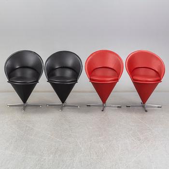 VERNER PANTON, stolar, 4 st, "Cone Chair", Frem Røjle, Danmark.