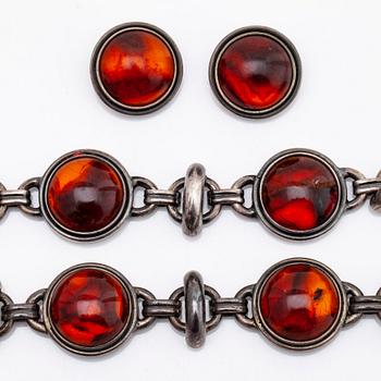 JEWELLERY SET sterling silver and amber approx 18 mm, GDH Denmark.