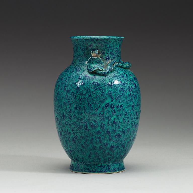 A robin's egg glazed vase, Qing dynasty, late 19th century.