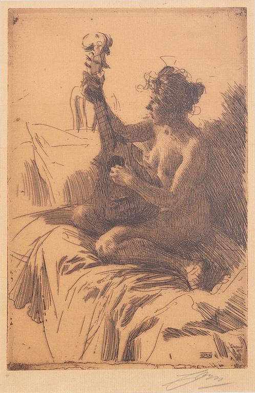 Anders Zorn, a signed etching from 1895.
