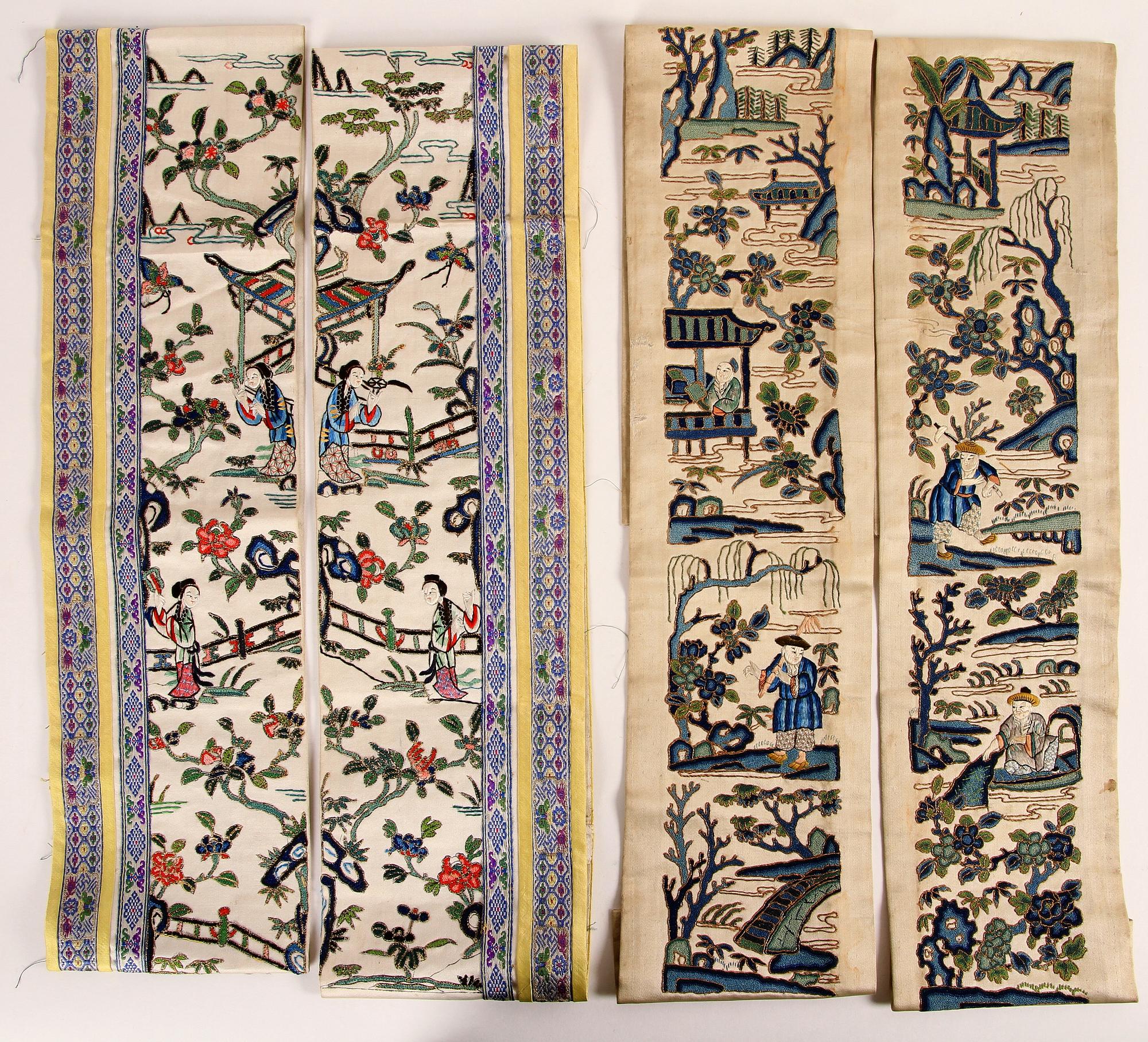 SIDENBRODERIER, två par, Kina, 1900-talets början.