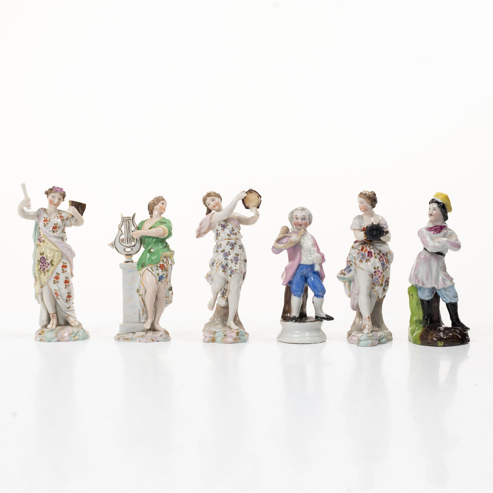 A group of six German porcelain figures, 20th century.