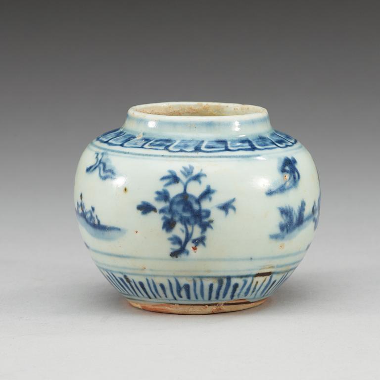 A blue and white small jar, Ming dynasty (1368-1644).