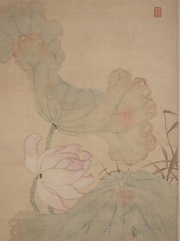 Ma Yuanyu After, Birds by a rock formation next to a lotus pond.