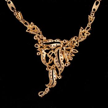 HALSSMYCKE, 18K guld, diamanter, safirer. Vikt ca 30 g.