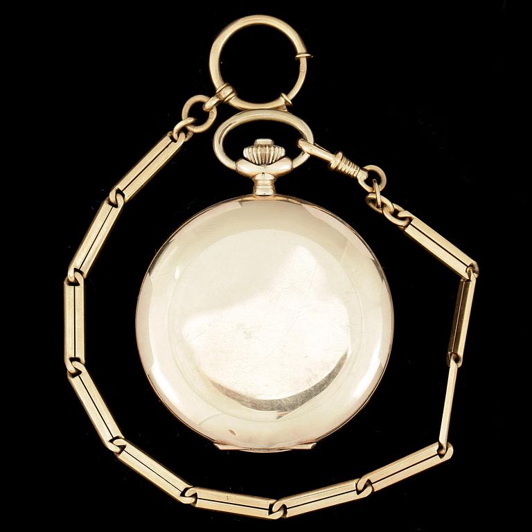 HERRFICKUR MED KLOCKKEDJA, guld 14 resp 18 K, Chronometre Geniale. Vikt ca 83 resp 24 gram.