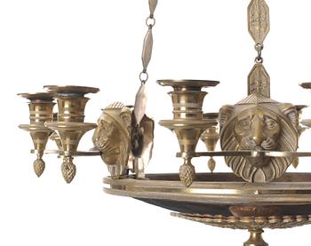 An Empire/Empire-style twelve-light hanging lamp.