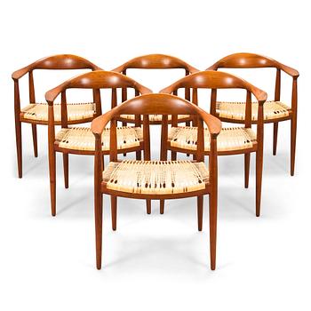 Hans J Wegner, Tuoleja, 6 kpl, "The Round Chair", Johannes Hansen, Tanska 1950-luku.