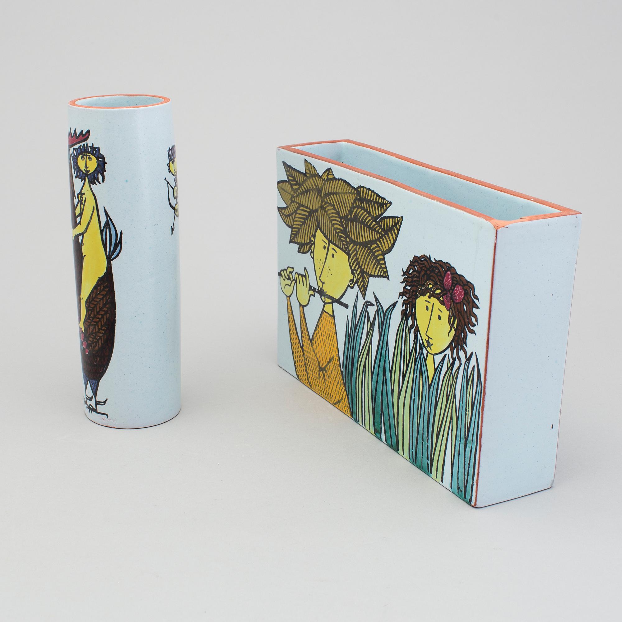 A set of two "Karneval" fayance vases by Stig Lindberg Gustavsberg studio.